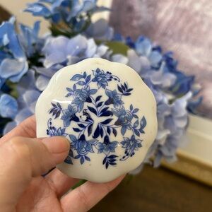 Floral Blue and White Ceramic Trinket Dish